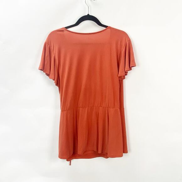 2/$30 LOFT Large Womens Orange Short Sleeve Surplice V-Neck Wrap Blouse Top - Picture 8 of 10